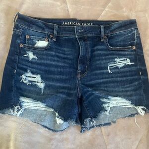 American Eagle Outfitters Women's Ripped Jean Shorts - Dark Blue